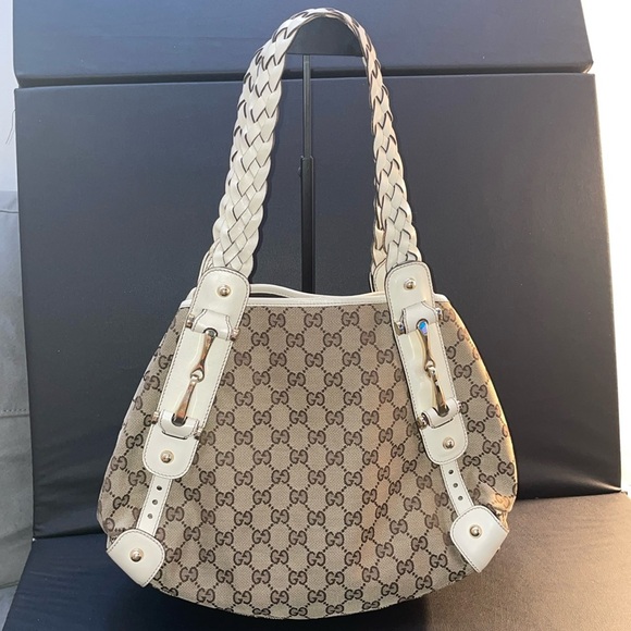 GUCCI GG Canvas Horsebit Tote Bag Beige Silver - Picture 1 of 13